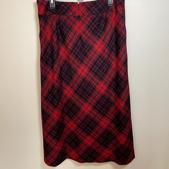 TALBOTS Womens Red Plaid Wool Maxi Skirt Sz 12P Pleat & Pockets Academia Preppy - Picture 2 of 6